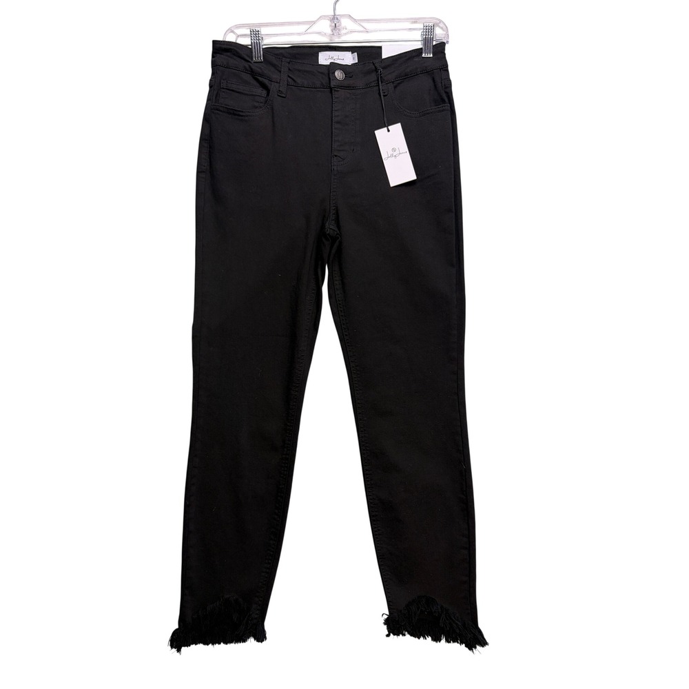 Jelly Jeans Skinny Jeans Women Size 9 Black Fringed Hem High Rise Stretch